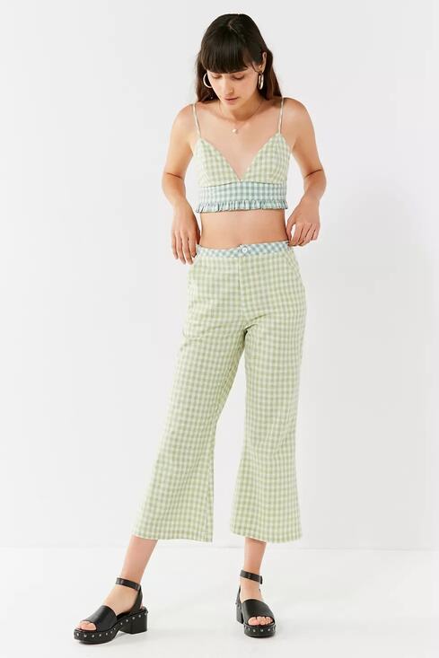 Urban Outfitters Pants - URBAN OUTFITTERS UO Leanna Gingham Cropped Flare Pant Green 100% Cotton Sz Small